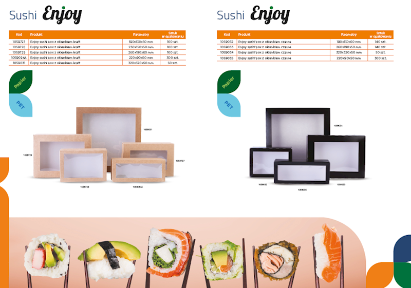Pudełko KRAFT  z okienkiem SUSHI 190x130x50mm 