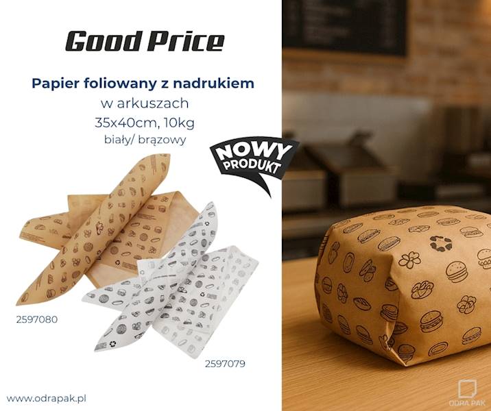 Papier do hamburgera nadruk arkusz 35x40 brąz 10kg