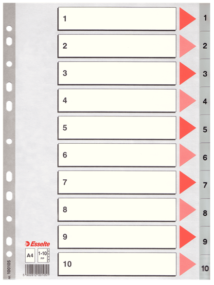 Przekładki Esselte 1-10 A4 PP 100105