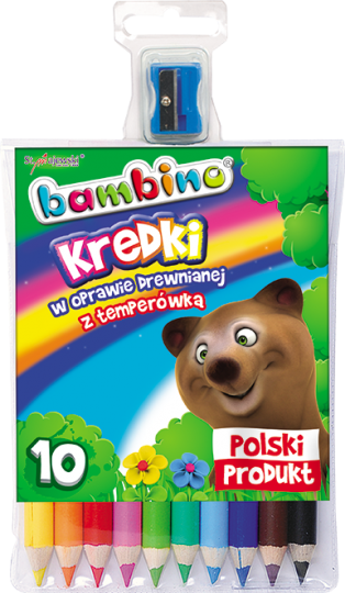 Kredki Bambino drewniane grube 10 kol + temp.