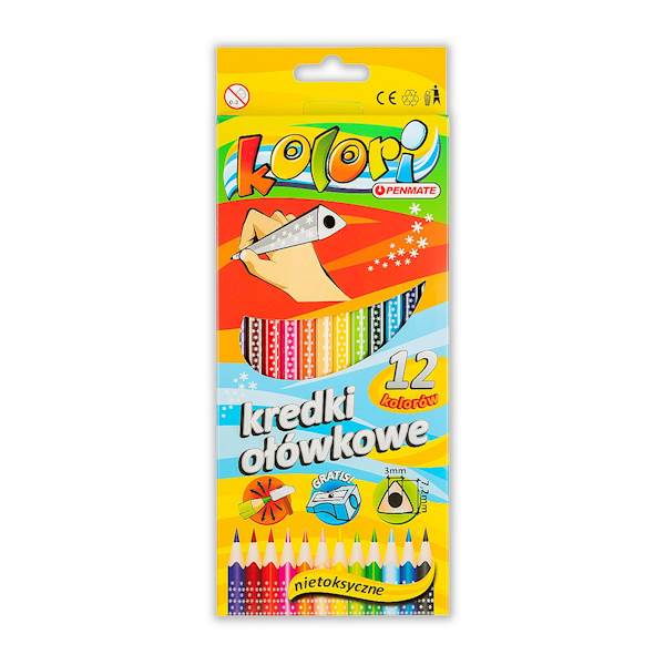 Kredki Kolori ołówkowe 12kol trójkątne+temp