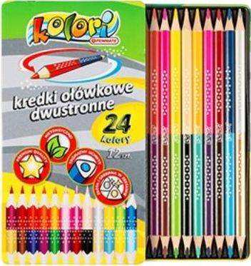 Kredki Kolori ołówk. dwustr. 12/24kol metal obudow