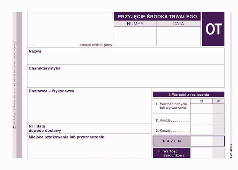 D. Przyjęcie środka trwałego OT 420-5