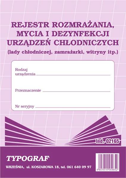 D. Rejestr rozmrażania mycia urządzeń 02165