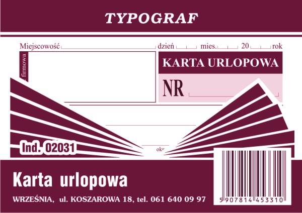 D. Karta urlopowa 02031 Typograf