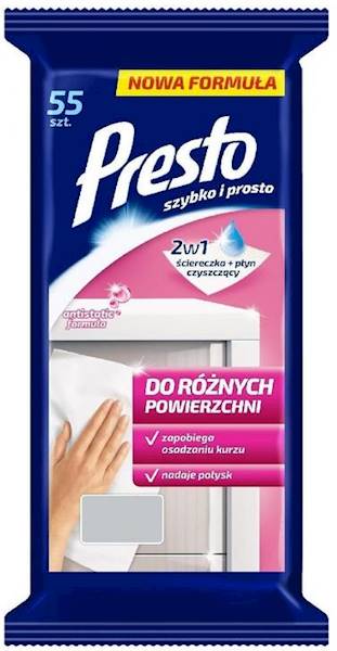 Chusteczki PRESTO do różnych powierzchni 55szt.2w1