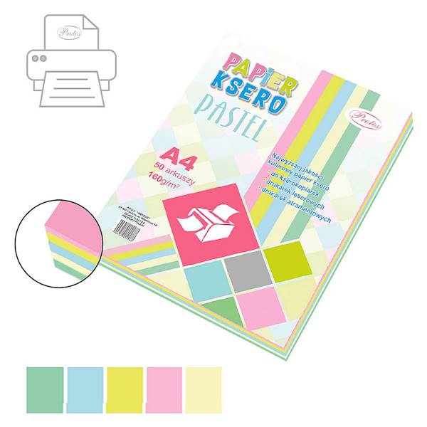 Papier ksero Protos A4/160g pastelowy 5x10ark