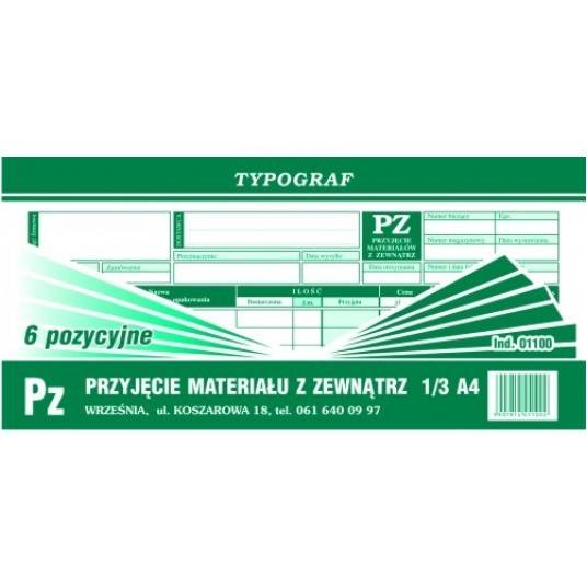 D. PZ Przyjęcie materiału z zewnątrz 1/3 A4 01100