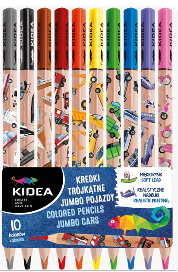 Kredki ołówkowe Kidea Jumbo 10 kol auta
