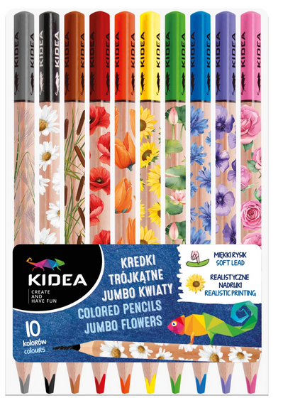 Kredki ołówkowe Kidea Jumbo 10 kol.kwiaty