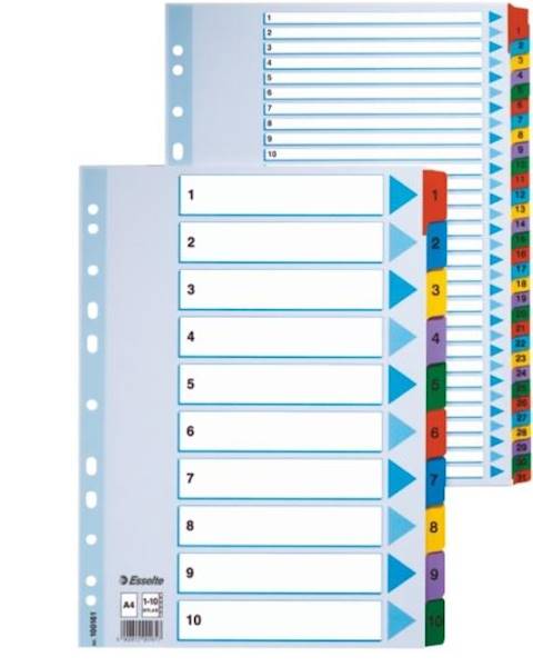 Przekładki kartonowe Mylar Esselte 1-10 białe