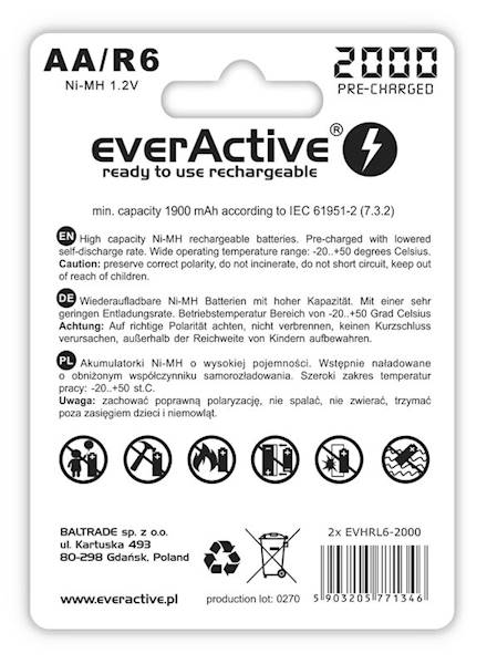Akumulatorek R6 AA everActive Ni-MH 2000 mAh Silver Line - blister 2 sztuki (KOD 7181)