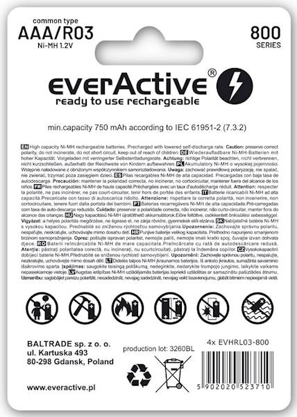 Akumulatorek R03 AAA everActive Ni-MH 800 mAh Silver Line - blister 2 sztuki (KOD 7183)