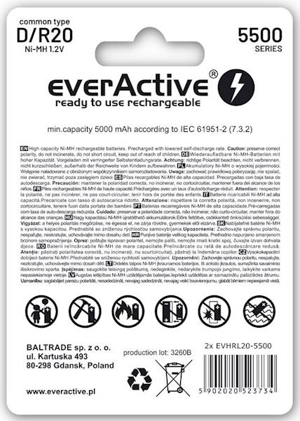 Akumulatorek R20 D everActive Ni-MH 5500 mAh Silver Line - blister 2 sztuki (KOD 7186)