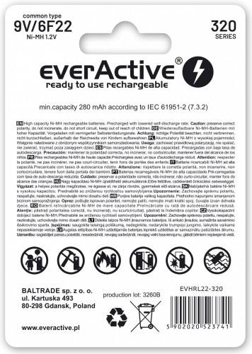 Akumulatorek 6F22 9V everActive Ni-MH 320 mAh Professional Line - blister 1 sztuka (KOD 7208)