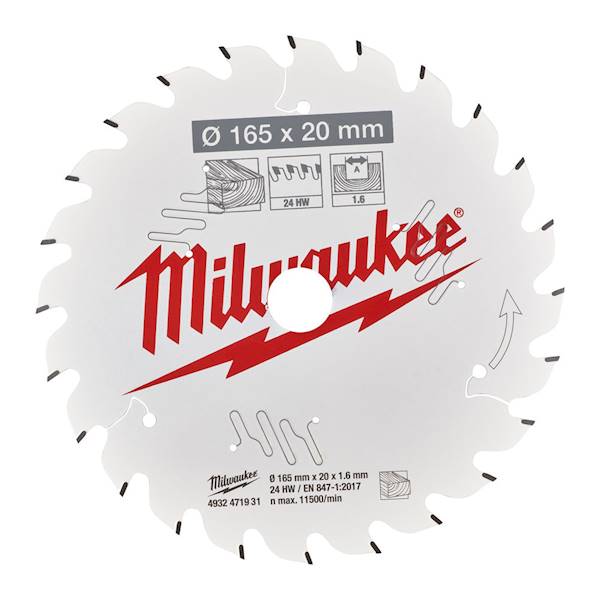 Tarcza do drewna Pilarska 165x20x1,6 24z Milwaukee - 4932471931
