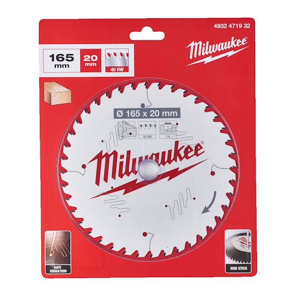 Tarcza do drewna Widia 165x20x1,6 40z Milwaukee Milwaukee   4932471932