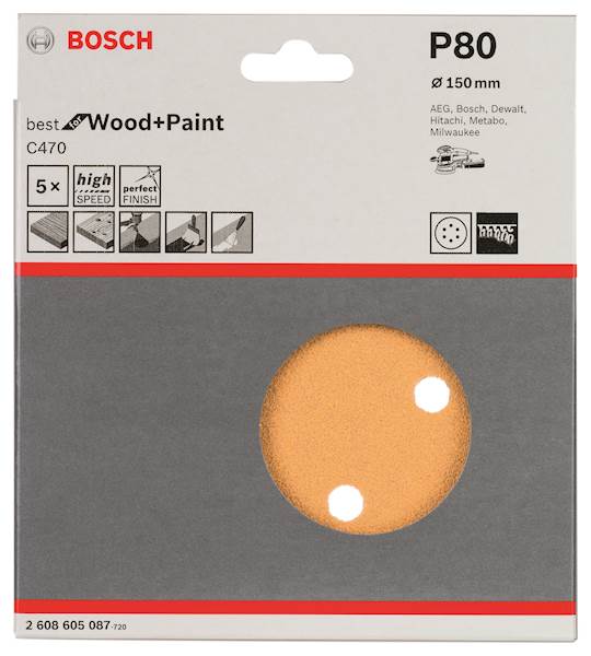 Papier ścierny krążek do szlifierki  RW D-150mm GR.80 5SZT.  BOSCH 2608605087