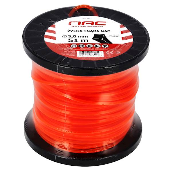 Żyłka tnąca do kos podkaszarek NAC KWADRAT 3mm 51m Pomarańczowa