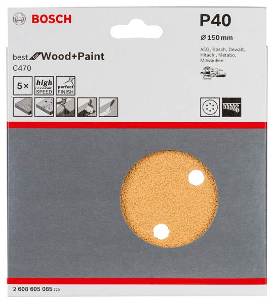 Papier ścierny krążek do szlifierki  RW D-150mm GR.40 5SZT. BOSCH  2608605085