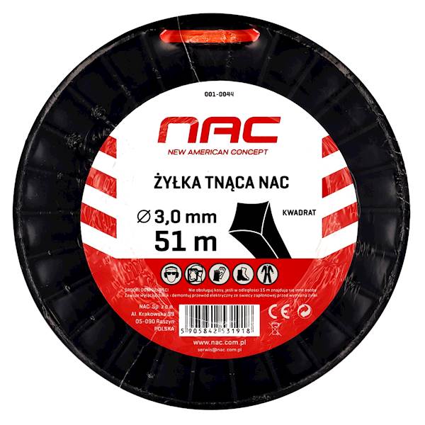 Żyłka tnąca do kos podkaszarek NAC KWADRAT 3mm 51m Pomarańczowa