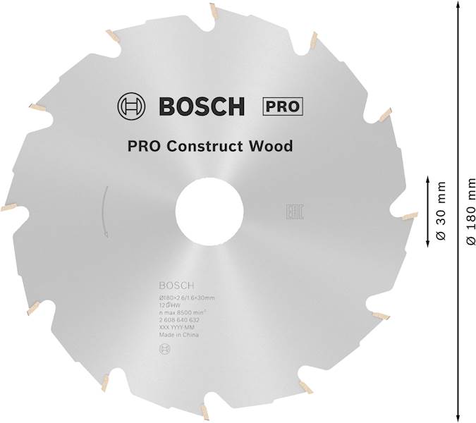 PIŁA TARCZOWA BOSCH CONST.WOOD 180x2,6x30/20 Z12  2608640632