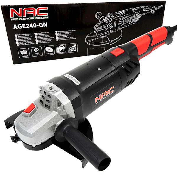 Szlifierka kątowa kątówka NAC AGE240-GN Soft Start obr.rączka 230mm 2400W