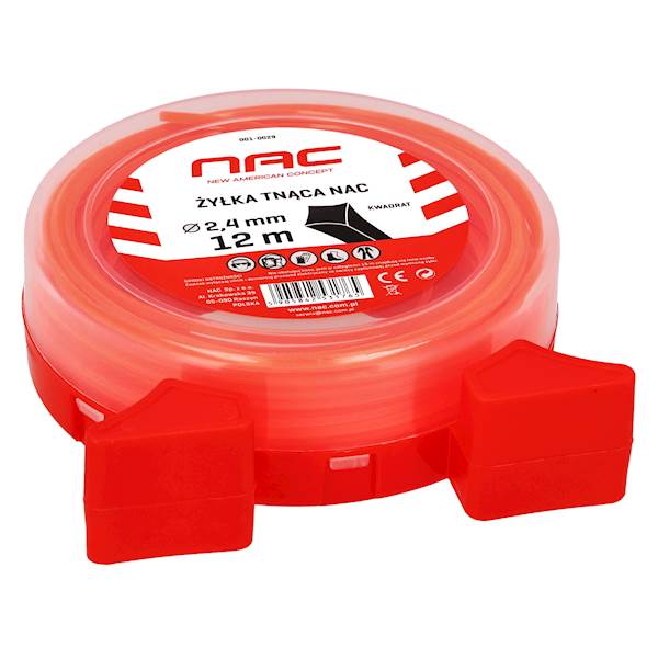 Żyłka tnąca do kos podkaszarek NAC KWADRAT 2,4mm 12m Pomarańczowa