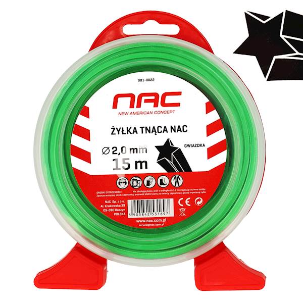 Żyłka tnąca do kos podkaszarek NAC GWIAZDKA 2mm 15m ZIELONA