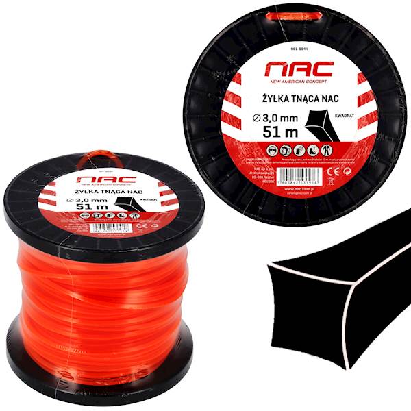 Żyłka tnąca do kos podkaszarek NAC KWADRAT 3mm 51m Pomarańczowa