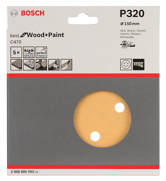 Papier ścierny krążek do szlifierki  RW D-150mm GR.320 5SZT.  BOSCH 2608605092