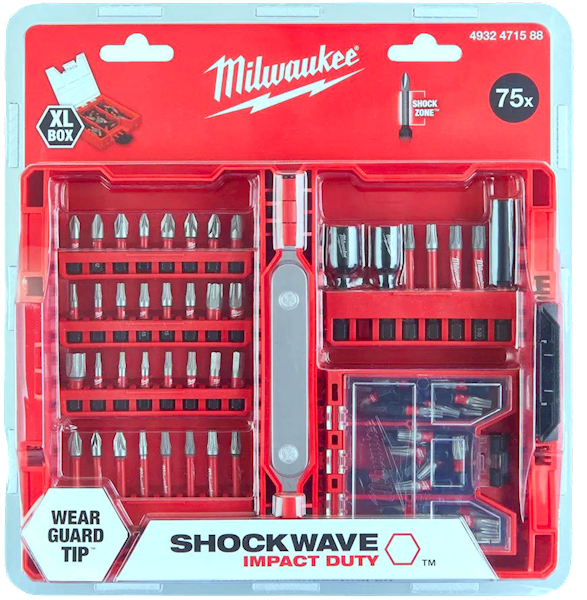 Zestaw bitów 75szt. Kasetka Milwaukee SHOCKWAVE 4932471588 Udarowe !