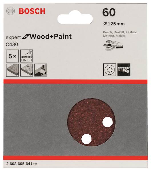 Papier ścierny krążek do szlifierki  RW D-125mm GR. 60 5SZT.  BOSCH 2608605641