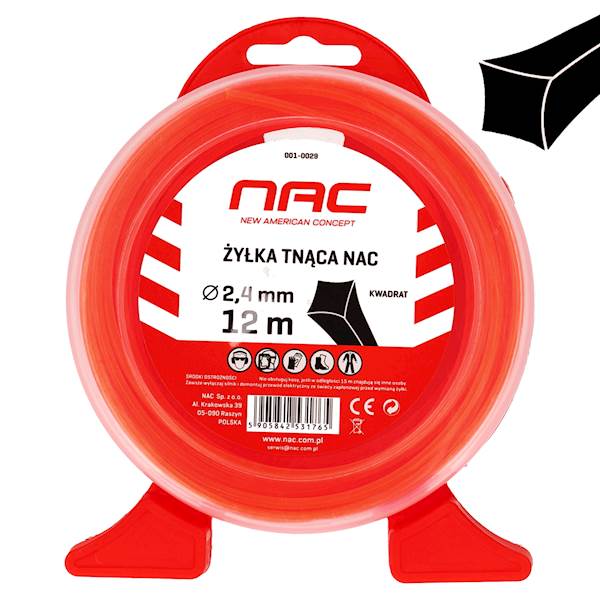 Żyłka tnąca do kos podkaszarek NAC KWADRAT 2,4mm 12m Pomarańczowa