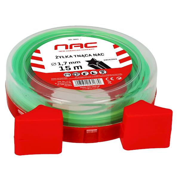 Żyłka tnąca do kos podkaszarek NAC GWIAZDKA 1,7mm 15m ZIELONA