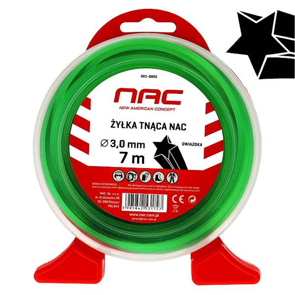 Żyłka tnąca do kos podkaszarek NAC GWIAZDKA 3mm 7m ZIELONA