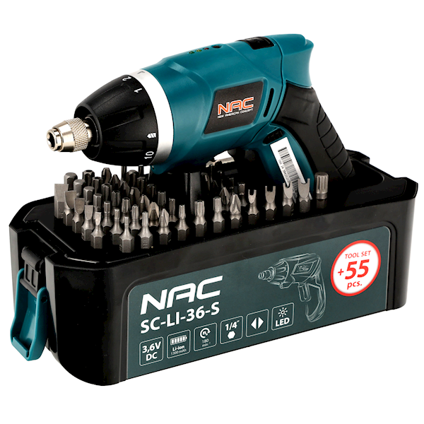 Wkrętak akumulatorowy 3,6V NAC SC-LI-36-S Bity 55szt Body