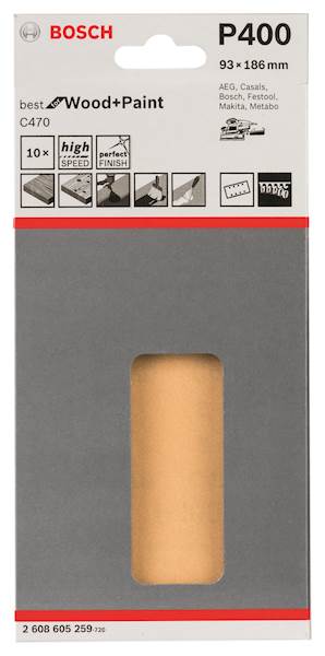 Papier ścierny szlifierki oscylacyjnej  RW 93*185 TOP GR.400 10SZT.  BOSCH 2608605259