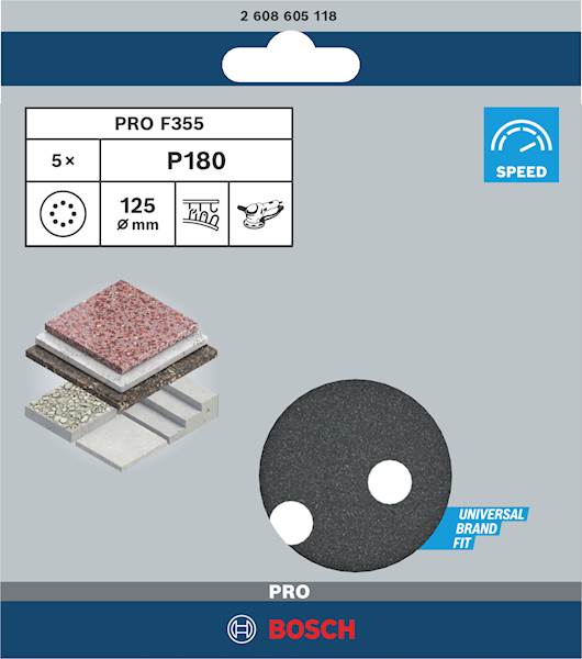 Papier ścierny krążek do szlifierki  D125 / GR180 BS 5SZ  BOSCH 2608605118