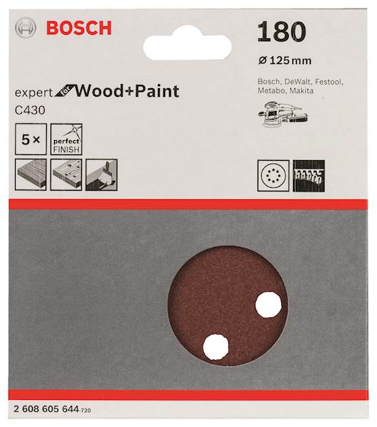 Papier ścierny krążek do szlifierki  RW D-125mm GR.180 5SZT.  BOSCH 2608605644