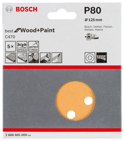 Papier ścierny krążek do szlifierki  D125 GR.80 RW 5szt.  BOSCH 2608605069