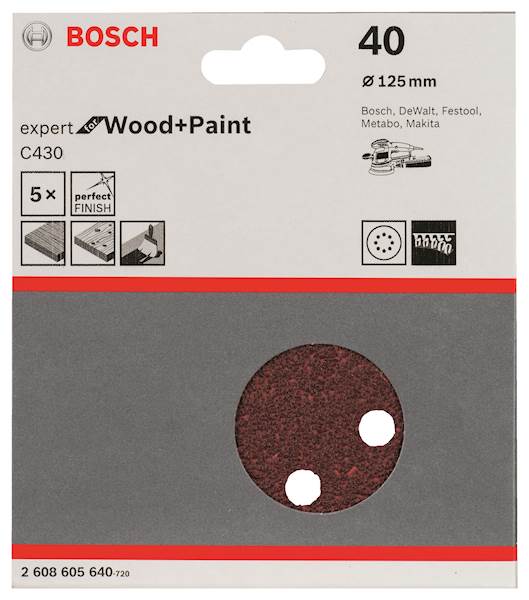 Papier ścierny krążek do szlifierki   RW D-125mm GR. 40 5SZT.  BOSCH 2608605640