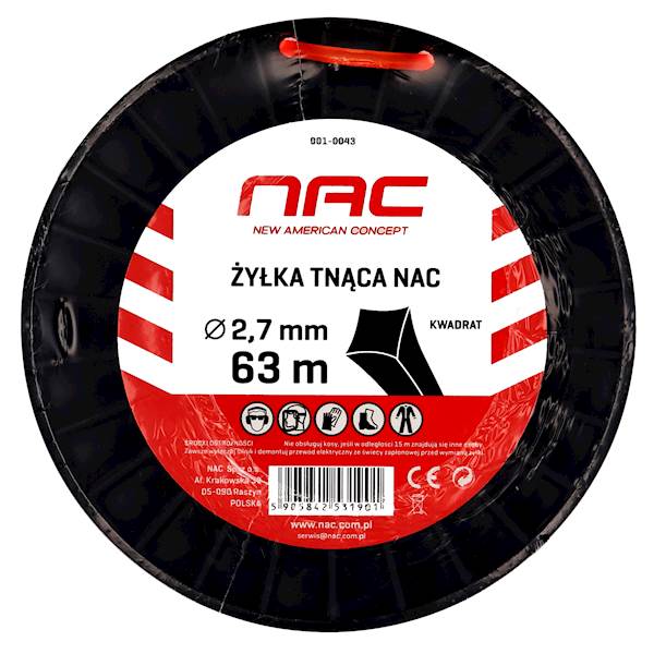 Żyłka tnąca do kos podkaszarek NAC KWADRAT 2,7mm 63m Pomarańczowa