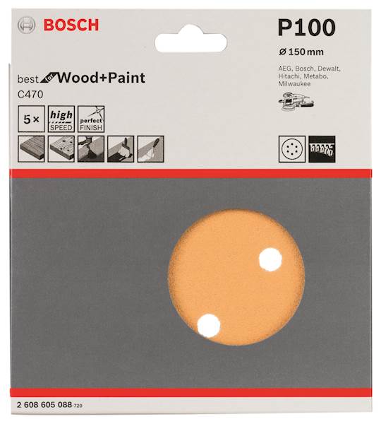 Papier ścierny krążek do szlifierki  RW D-150mm GR.100 5SZT.  BOSCH  2608605088