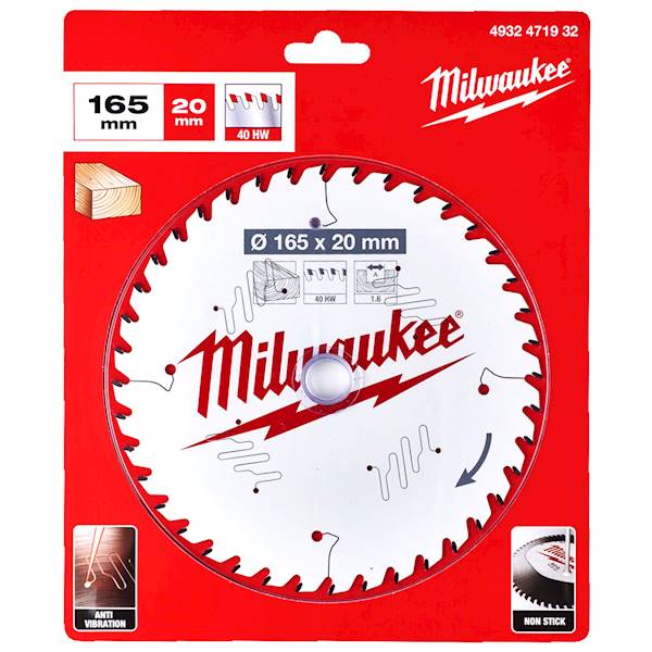 Tarcza do drewna Widia 165x20x1,6 40z Milwaukee Milwaukee   4932471932