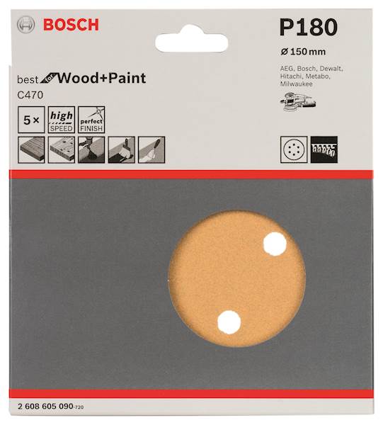 Papier ścierny krążek do szlifierki  RW D-150mm GR.180 5SZT.  BOSCH 2608605090