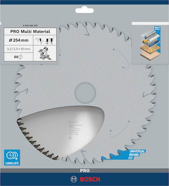 PIŁA TARCZOWA BOSCH MULTI-MATERIAL 254x3,2x30 Z80  2608640450