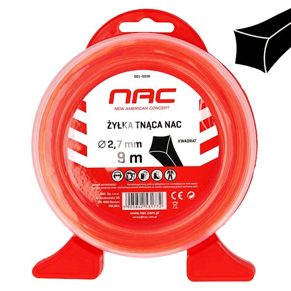Żyłka tnąca do kos podkaszarek NAC KWADRAT 2,7mm 9m Pomarańczowa