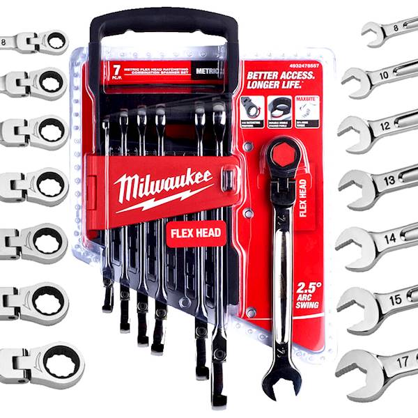 Klucze płasko-oczkowe z grzechotką 7szt Milwaukee - 4932478557