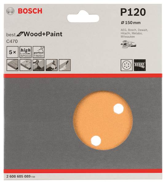 Papier ścierny krążek do szlifierki  RW D-150mm GR.120 5SZT.  BOSCH 2608605089